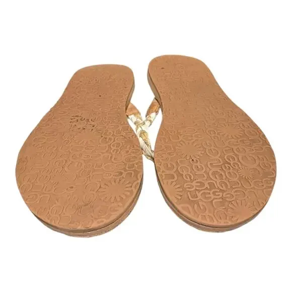 UGG Women's Thong Sandals Size 9 White Brown Flip Flop Braided Leather - Picture 7 of 7